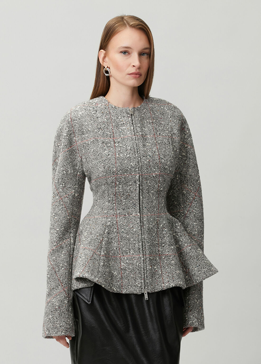 Stella McCartney Gri Peplum Detaylı Yün Ceket görsel 3