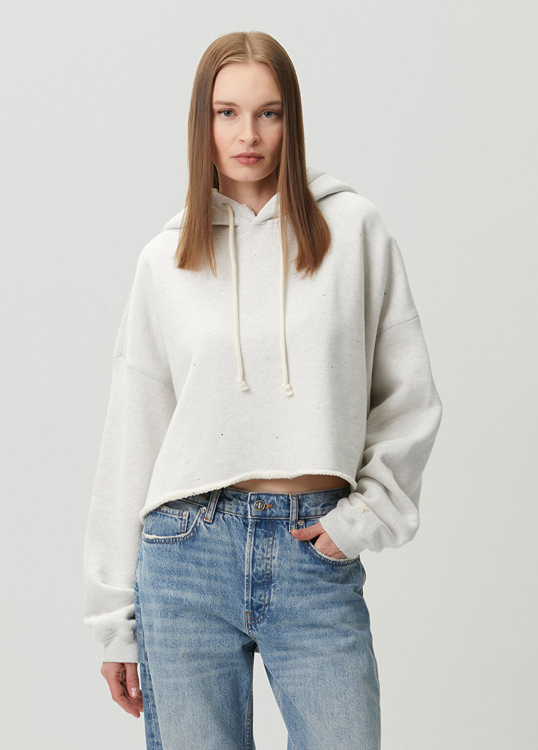 Golden Goose Gri Kapüşonlu Taşlı Sweatshirt