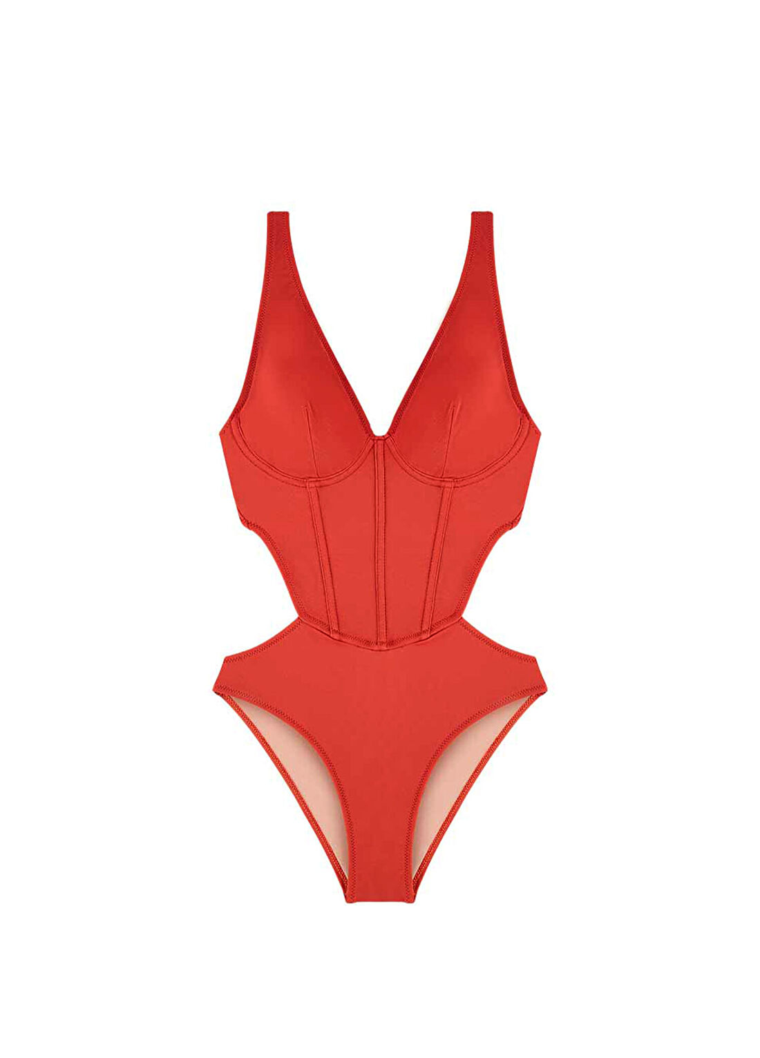 Bia Swimwear Anais Rust Balenli V Yaka Kadın Mayo