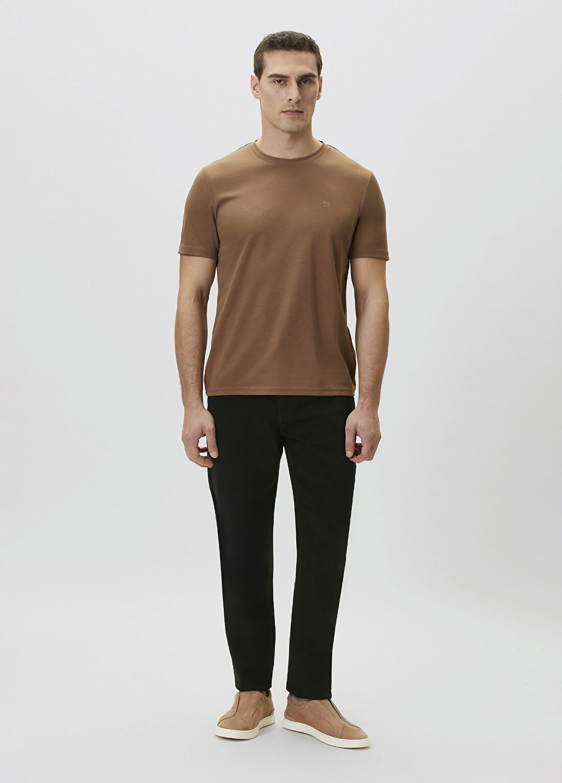 Network Kahverengi Pike Desen Basic T-shirt görsel 3