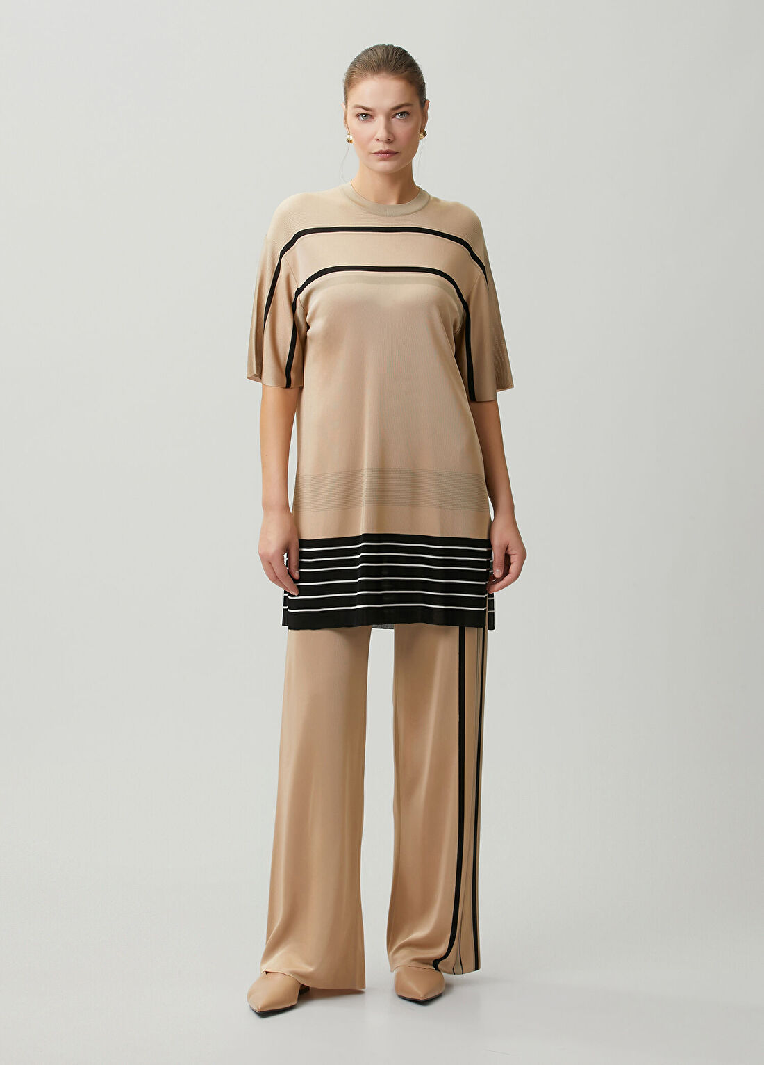 Ferragamo Nude Kontrast Dikey Çizgili Pantolon