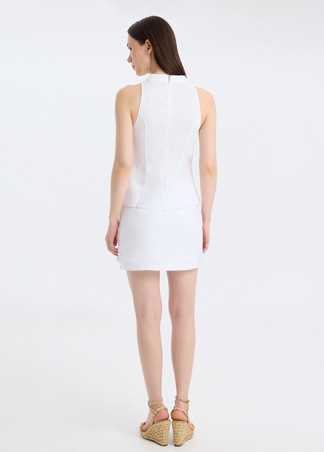Salta White Keten Mini Kadın Şort Etek görsel 3