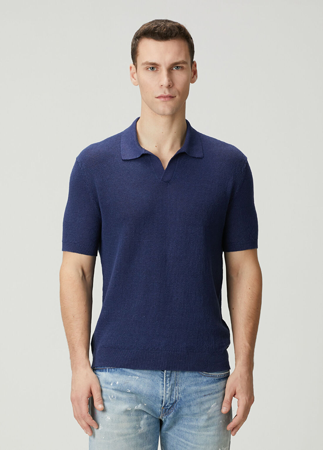Polo Ralph Lauren Lacivert Polo Yaka Kısa Kol Keten Kazak