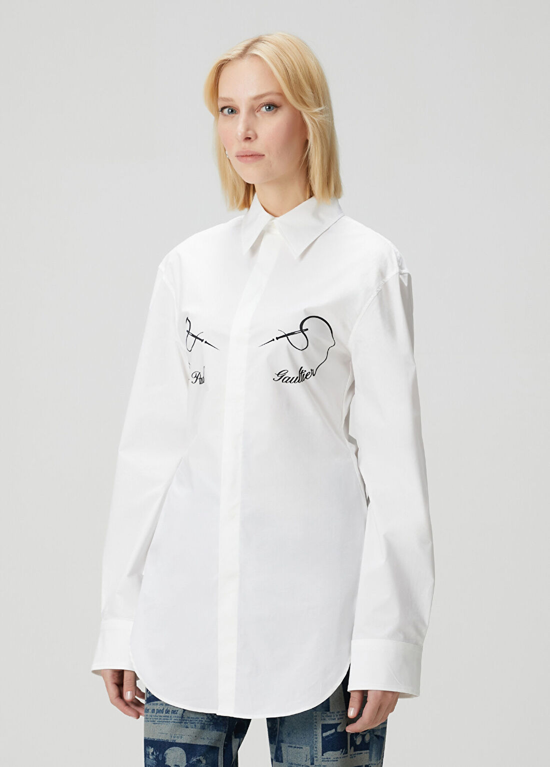 Jean Paul Gaultier Beyaz Logo Baskılı Gömlek görsel 3
