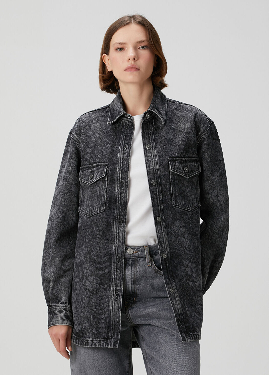 Golden Goose Antrasit Çiçekli Denim Gömlek