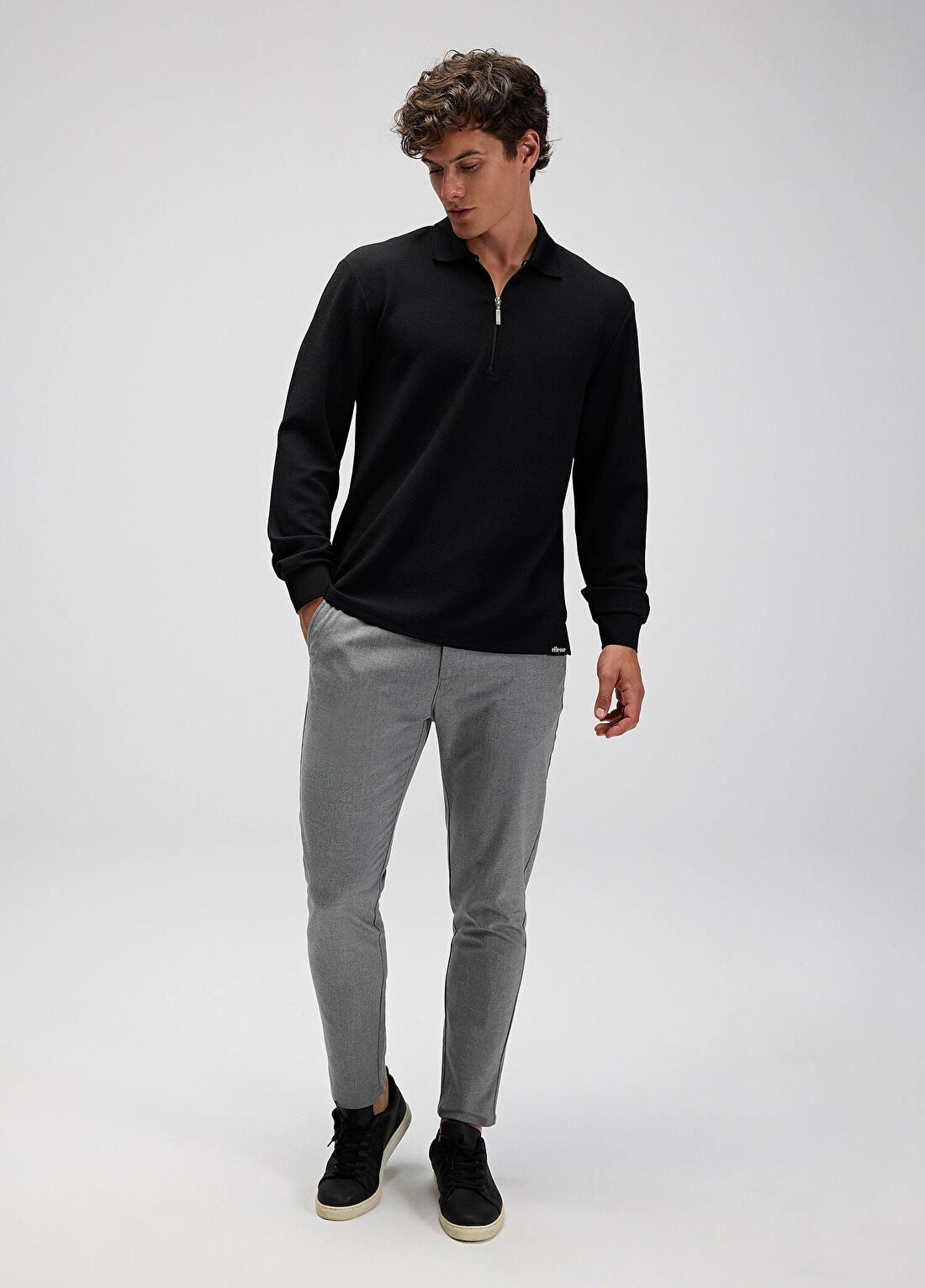 Ellesse Siyah Polo Yaka Uzun Kollu Erkek Sweatshirt EM601-BK görsel 2