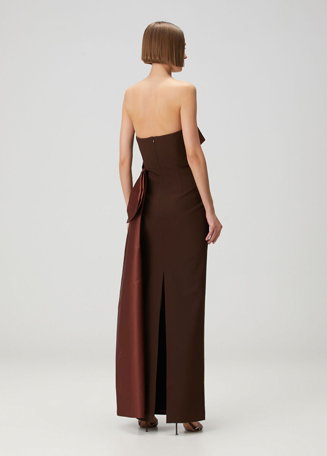 Roland Mouret Kahverengi Maksi Abiye Elbise görsel 4