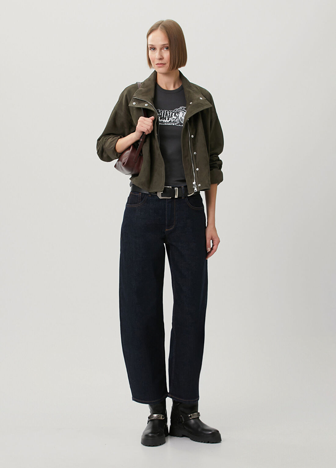 AllSaints Sadie Barrel Lacivert Jean Pantolon