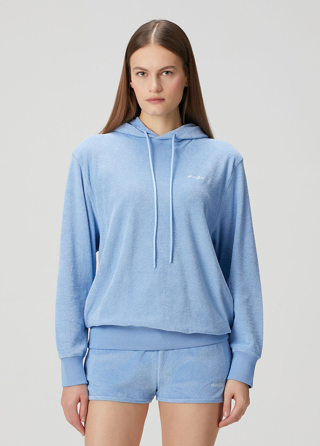 Hunza G Mavi Kapüşonlu Havlu Sweatshirt