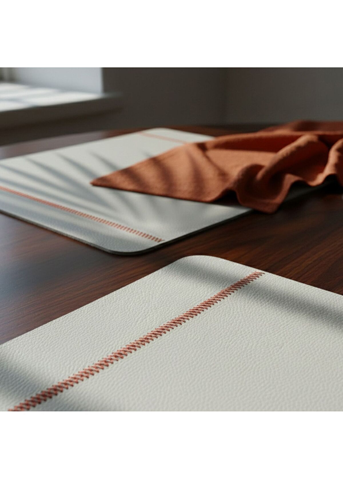 Esma Dereboy Grey Red Rectangular Stitched Placemat - 3