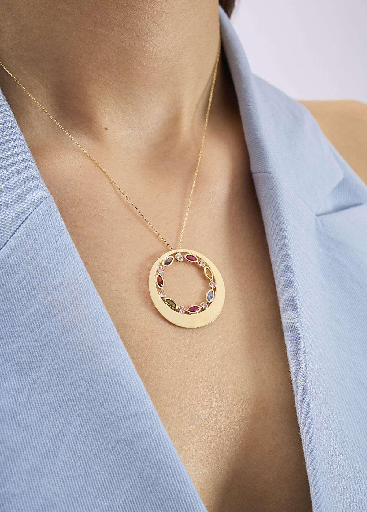 Orena Jewelry Garden Circle Pırlanta 14 Ayar Altın Kadın Kolye - 3