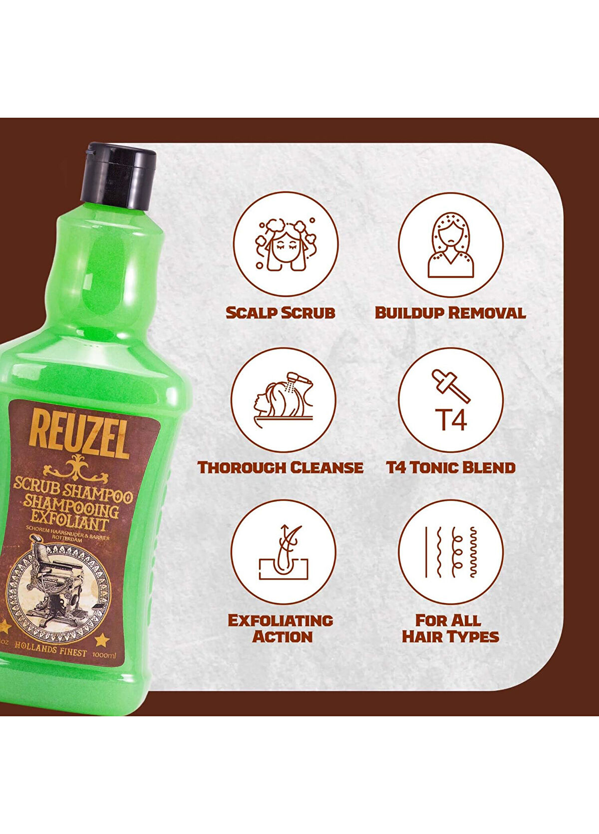Reuzel Scrub Deep Cleansing Shampoo for Men with Purifying and Exfoliating Effect 1000 ml - 3