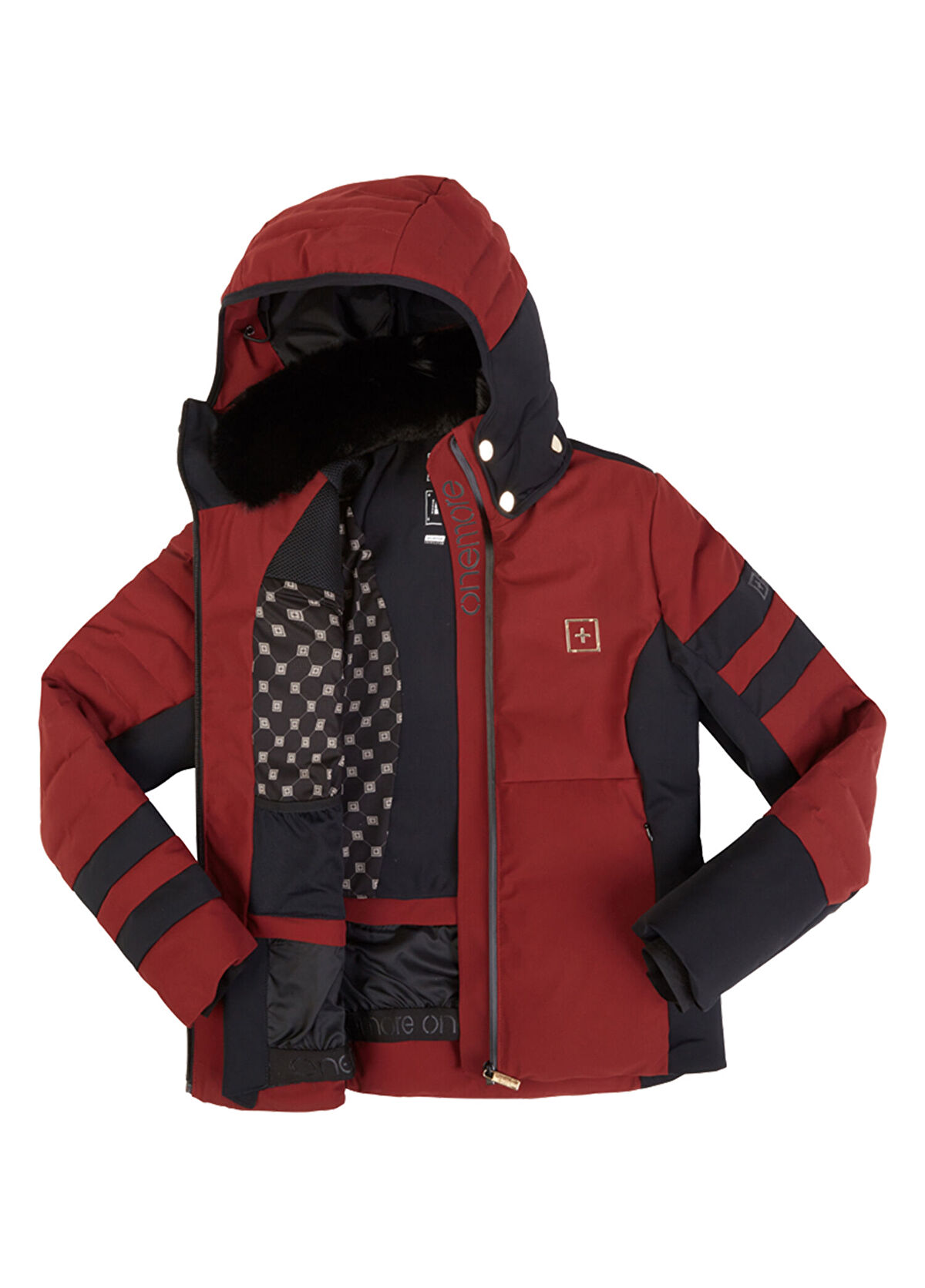 Onemore 201 Eco-Down Burgundy Hooded Women's Ski Jacket - 3