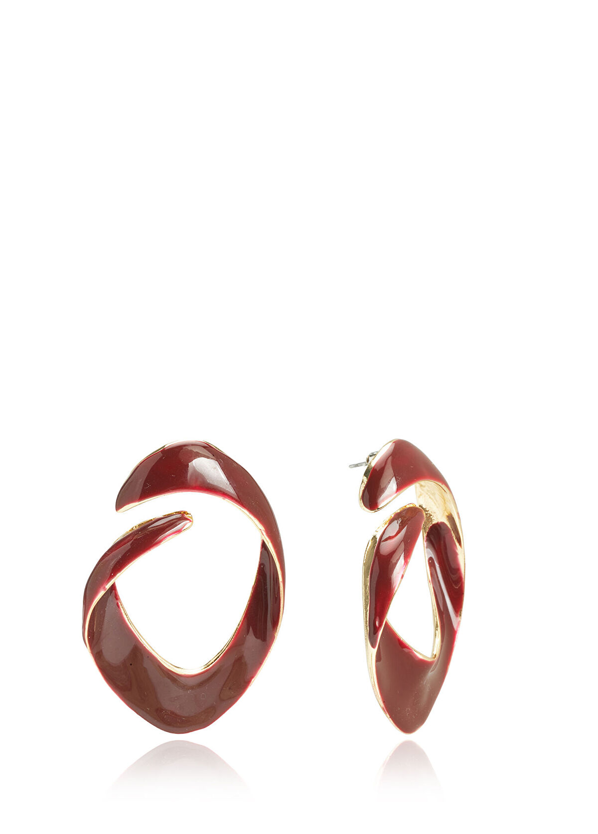 Beymen Club Burgundy Enamel Asymmetrical Women's Earrings - 3