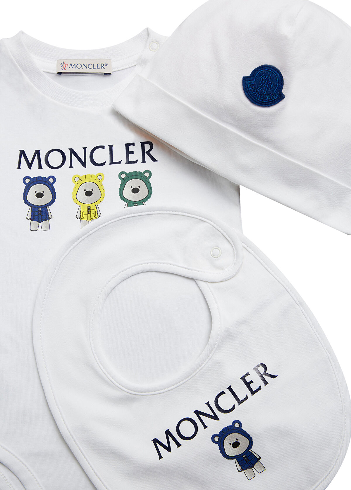 Moncler - Beya Logo Baskılı 3lü Unisex Yeni Doğan Seti - Beyaz