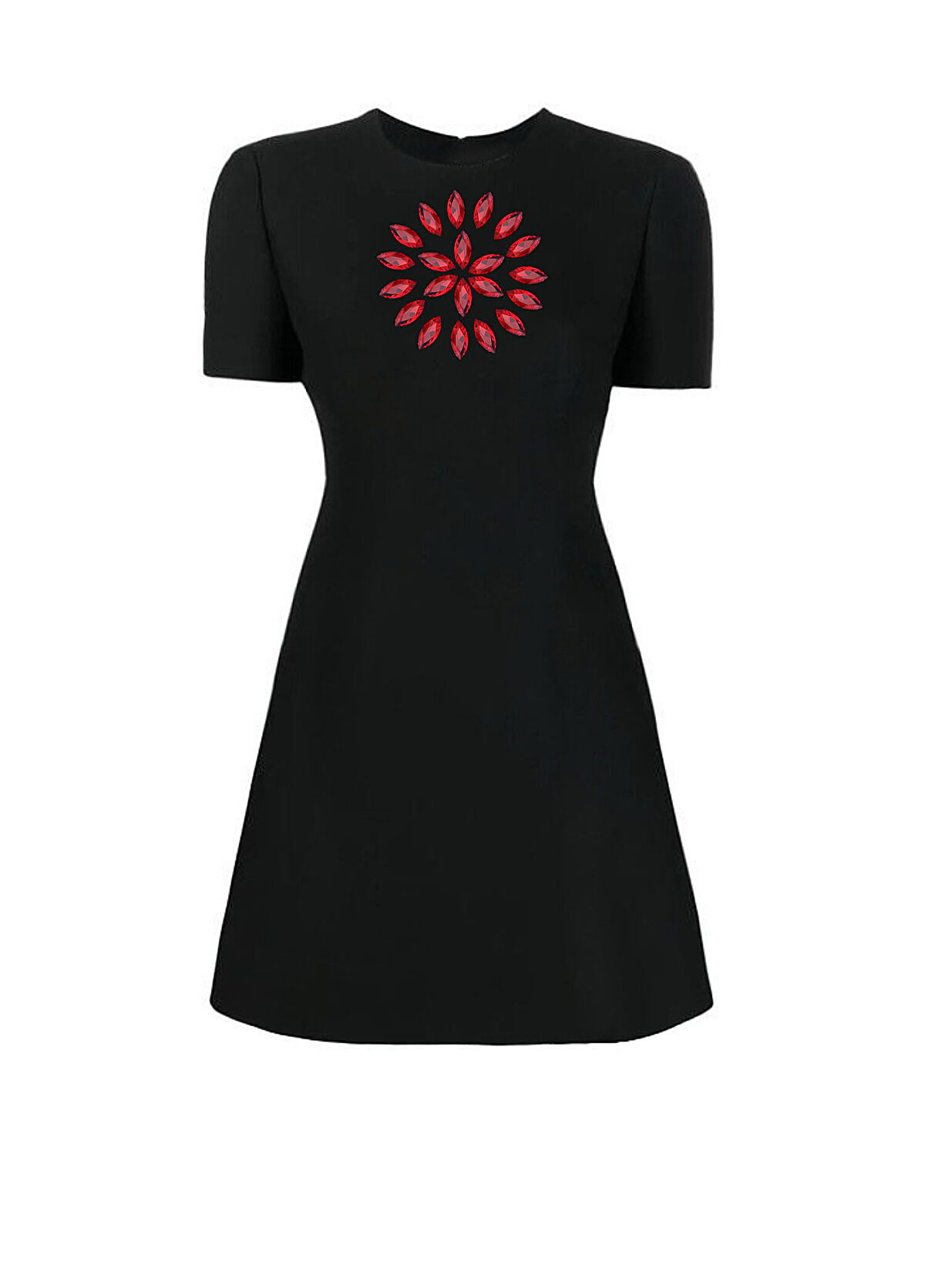 Soleil d'Asie Flow Siyah Krep Taşlı Kısa Kollu Kadın Elbise - 1