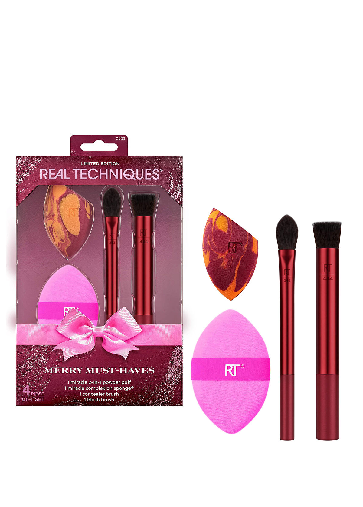 Real Techniques Merry Must Haves Plum 4-Piece Makeup Brush and Sponge Set - 3