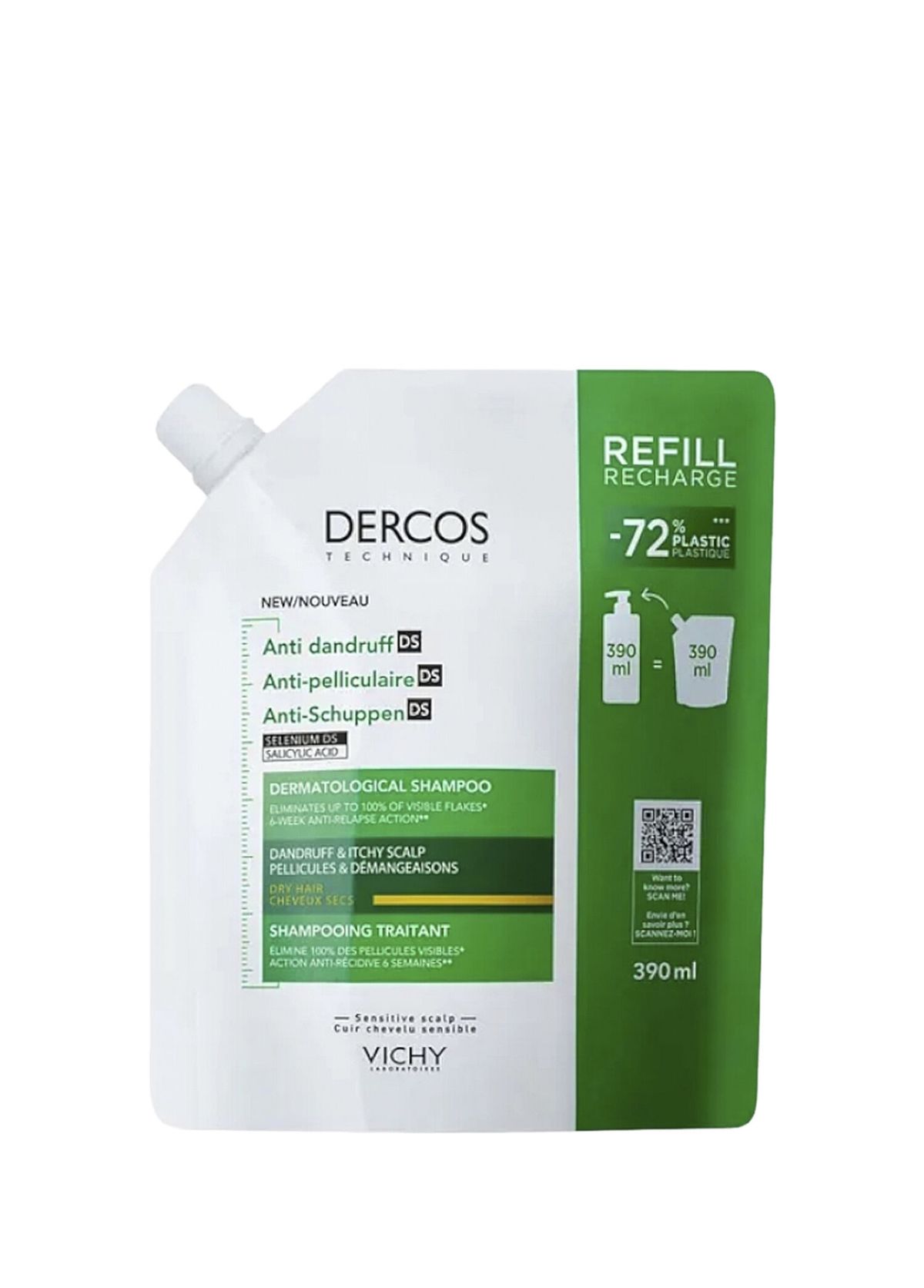 Vichy Dercos Anti-Dandruff Refill Shampoo for Dry Hair 390 ml - 1