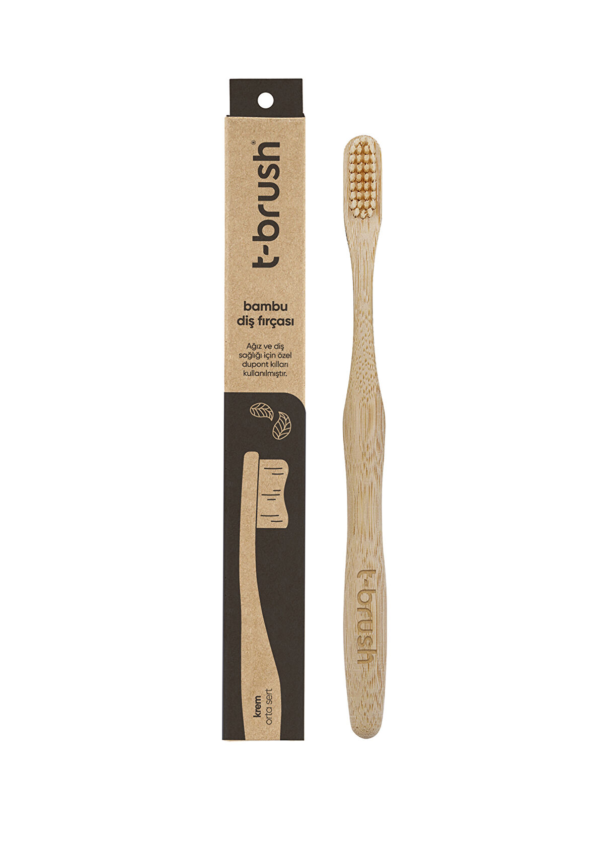 T-Brush Vegan Bambu Doğal Orta Sert Krem Rengi Diş Fırçası  - 1