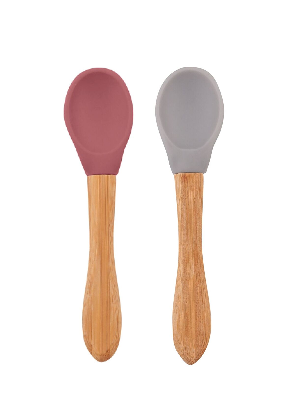 OiOi Bambu Saplı Powder Grey Velvet Rose 2'li Silikon Mama Kaşığı - 1