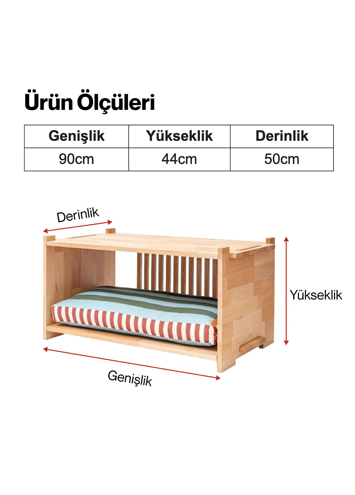 Patihaus Orla Masif Ahşap Orta Sehpalı Kedi ve Küçük Irk Köpek Yatağı - 3