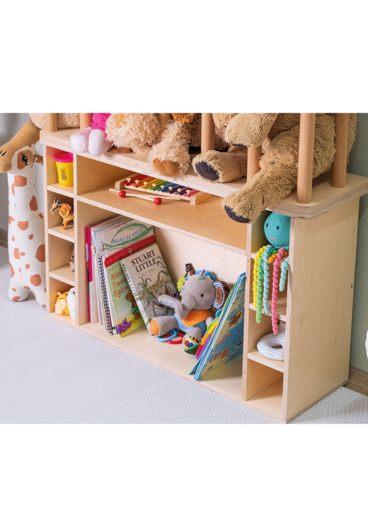 Orfis Kids Montessori Birch Wood Plush Toy Storage Unit and Bookcase - 3