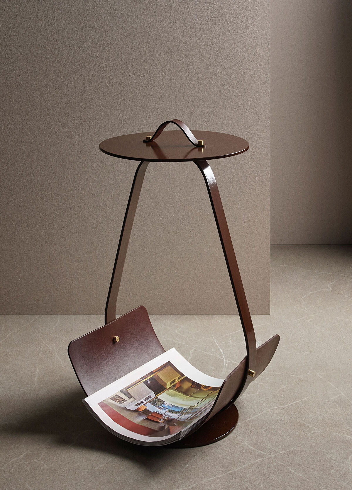 Uniqka Zin Kahverengi Deri ve Çelik Yan Sehpa - 3