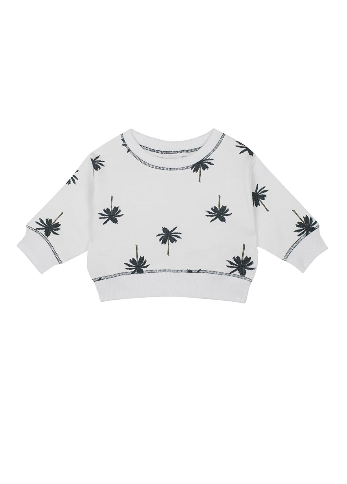 Antebies Beyaz Palmiye Desenli Erkek Bebek Sweatshirt - 1