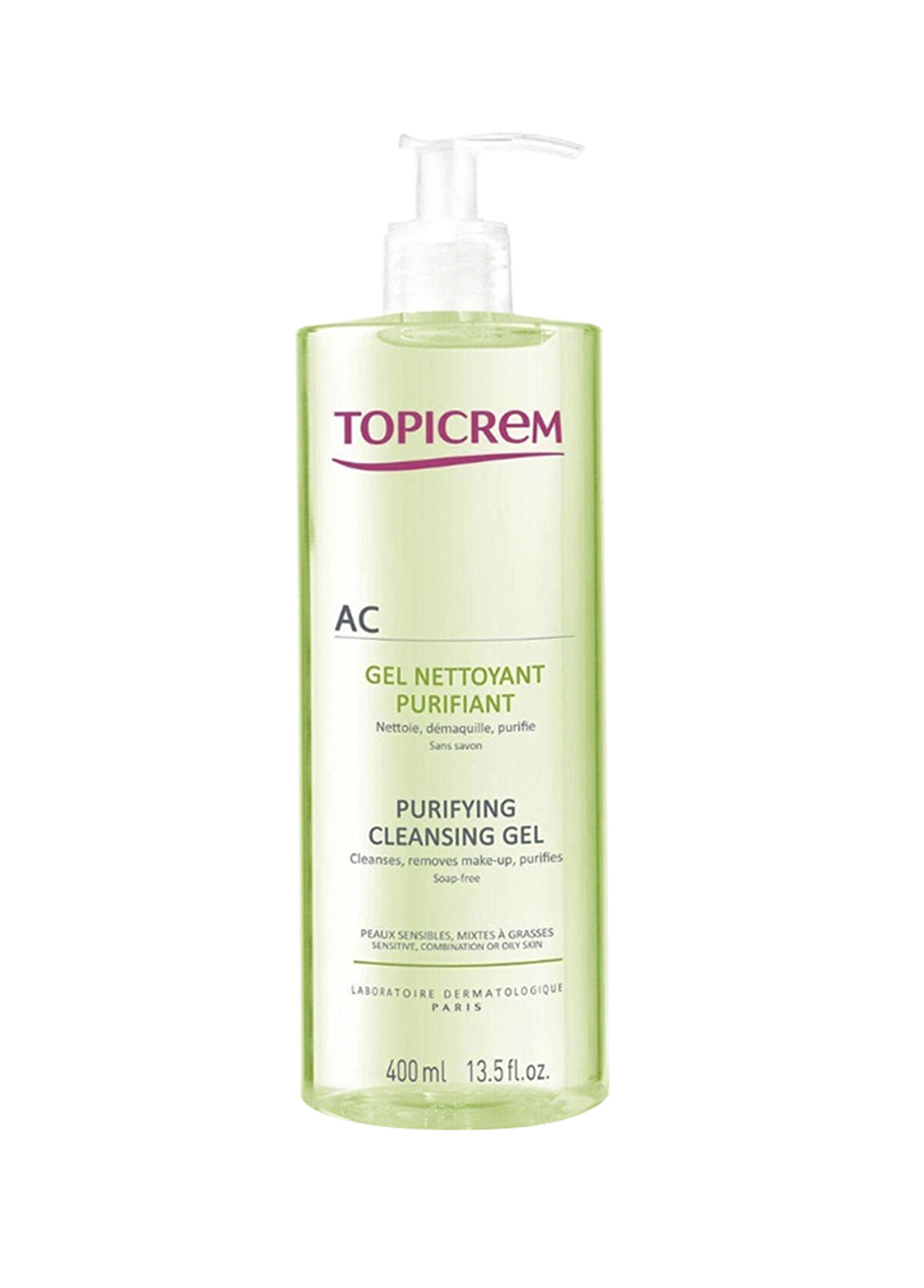 Topicrem AC Purifiying Cleansing Purifying Facial Cleansing Gel for Oily and Sensitive Skin 400 ml - 1