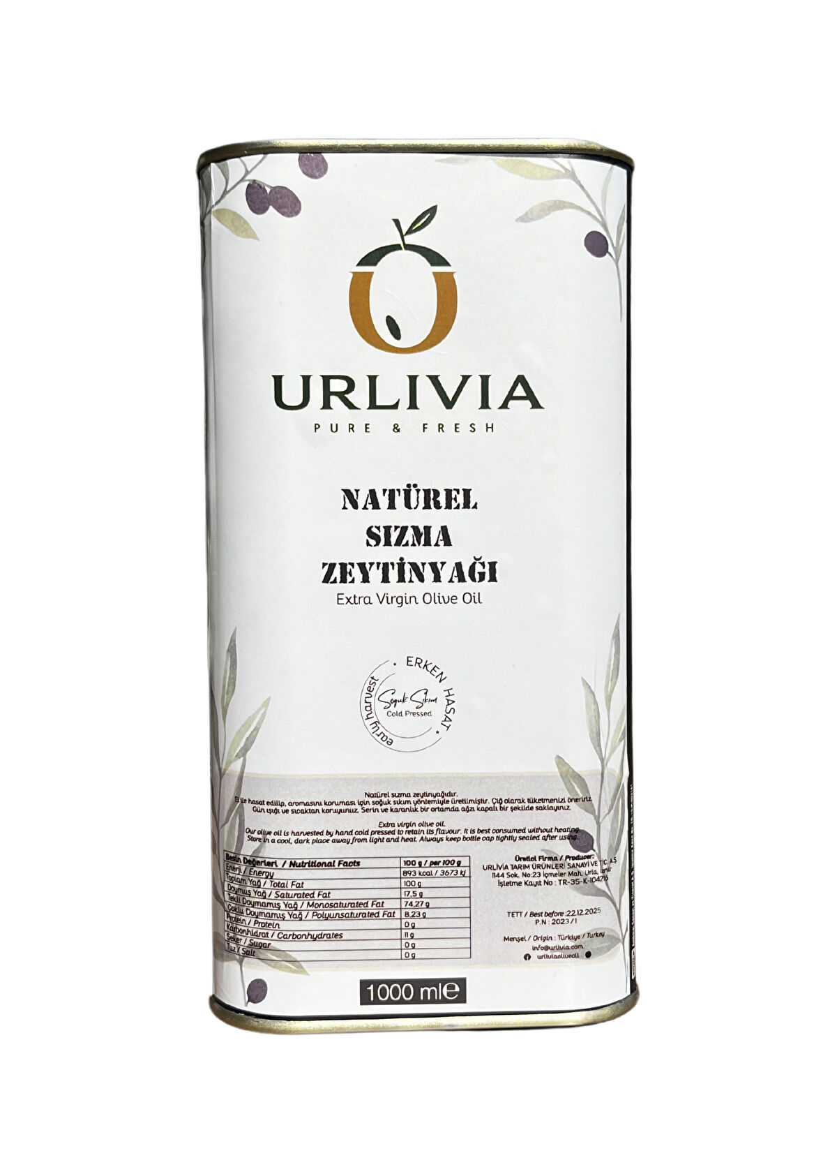 Urlivia Olive Oil Urlivia Natural Cold Pressed Extra Virgin Olive Oil - 1
