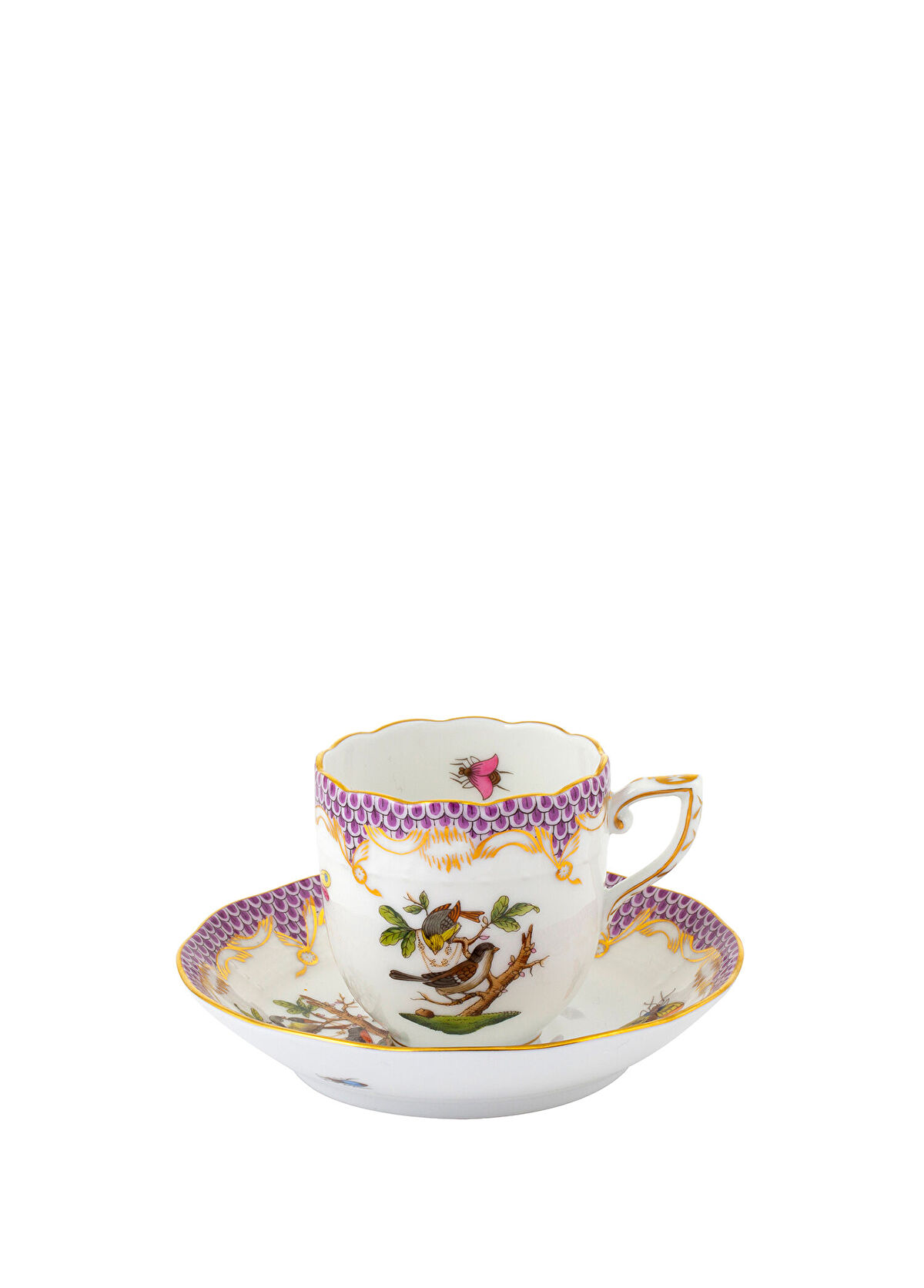 Herend Rothschild Desenli Porselen Kahve Fincanı ve Tabağı - 1