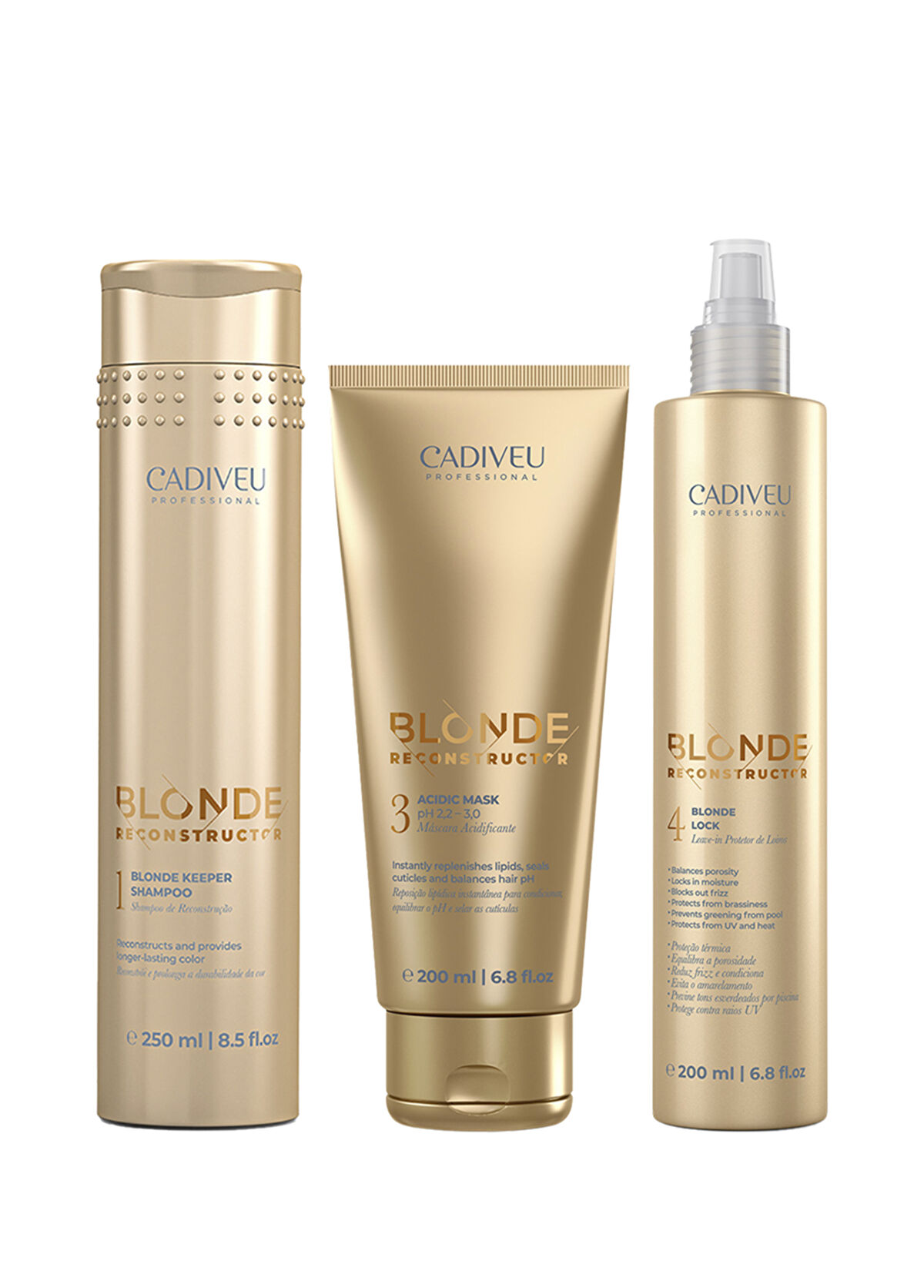 Cadiveu Blonde Reconstructor Repair Color Protective Lotion + Hair Mask + Shampoo 3-Piece Hair Care Set - 1