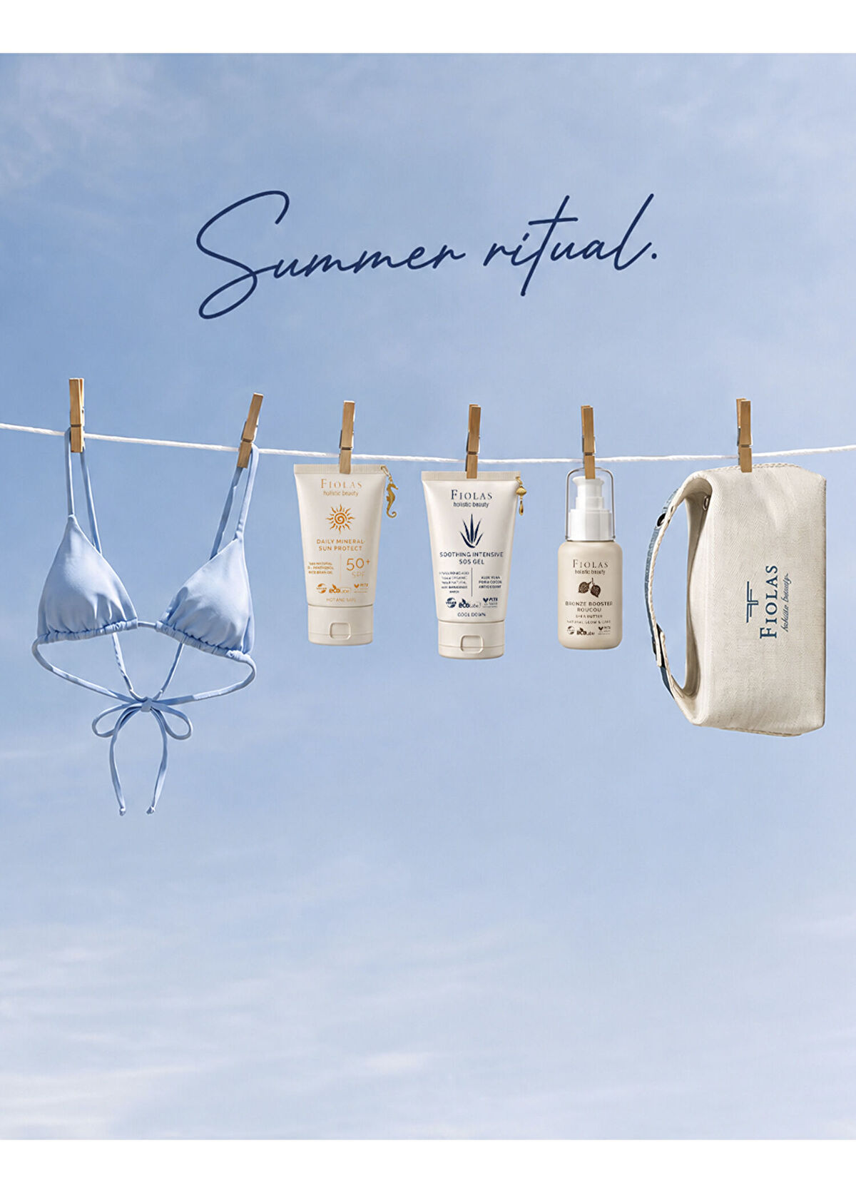 Fiolas Daily Mineral Sun Protect SPF 50+ + SOS Gel + Roucou Fruit Bronze Booster Oil + Bag Set - 3