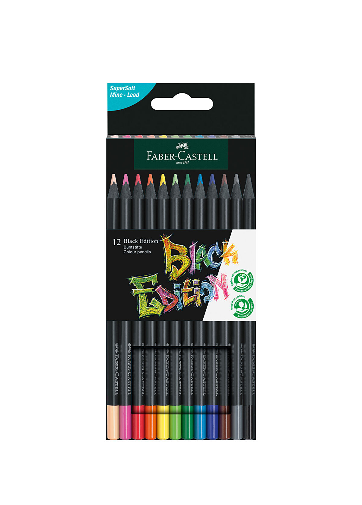 Faber Castell Black Edition Black Paper Compatible Ergonomic Triangular Body Set of 12 Dry Crayons - 1