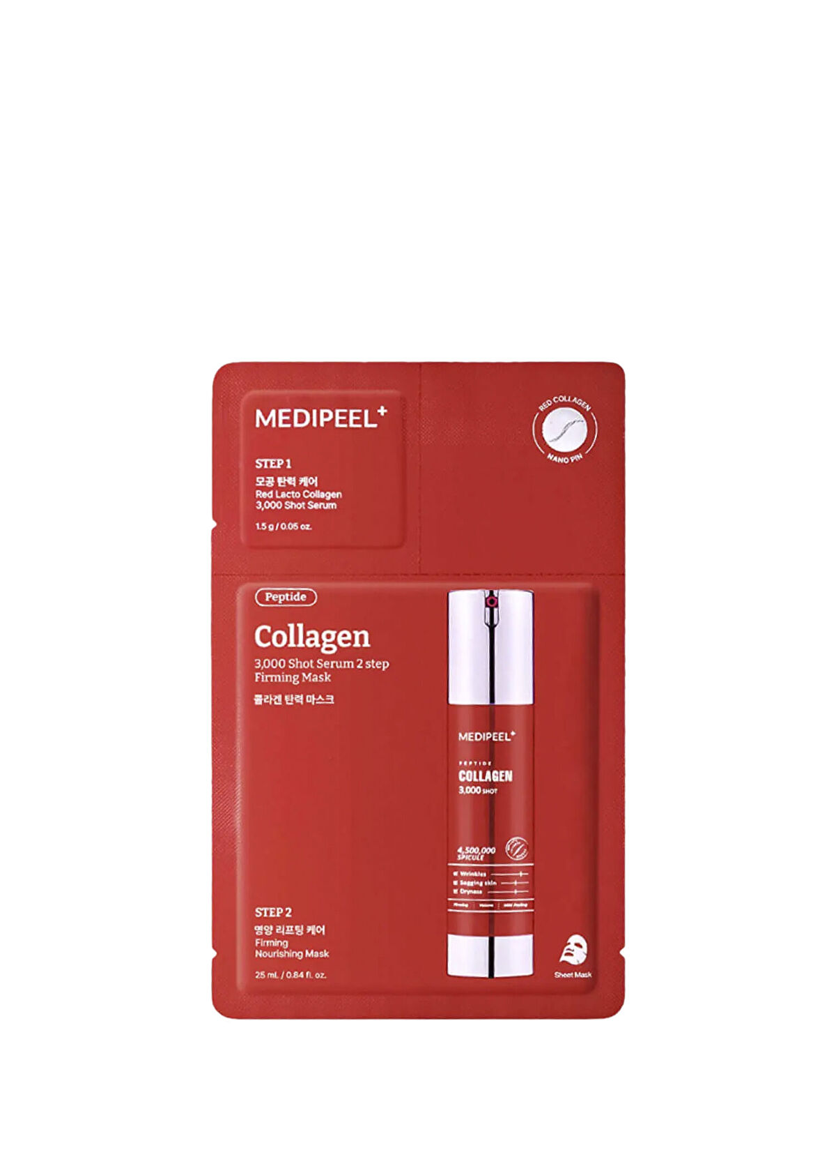 MEDIPEEL Red Lacto Collagen 3000 Shot Serum  1,5 gr + 25 ml x 5 Adet Kolajen Ve Mikro İğneler İçeren İki Fazlı Onarıcı Yüz Maskesi - 1