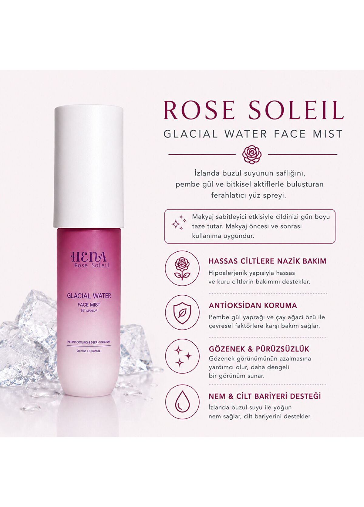 Fiolas Hena Rose Soleil Glacier Water Facial Mist 90 ml - 3