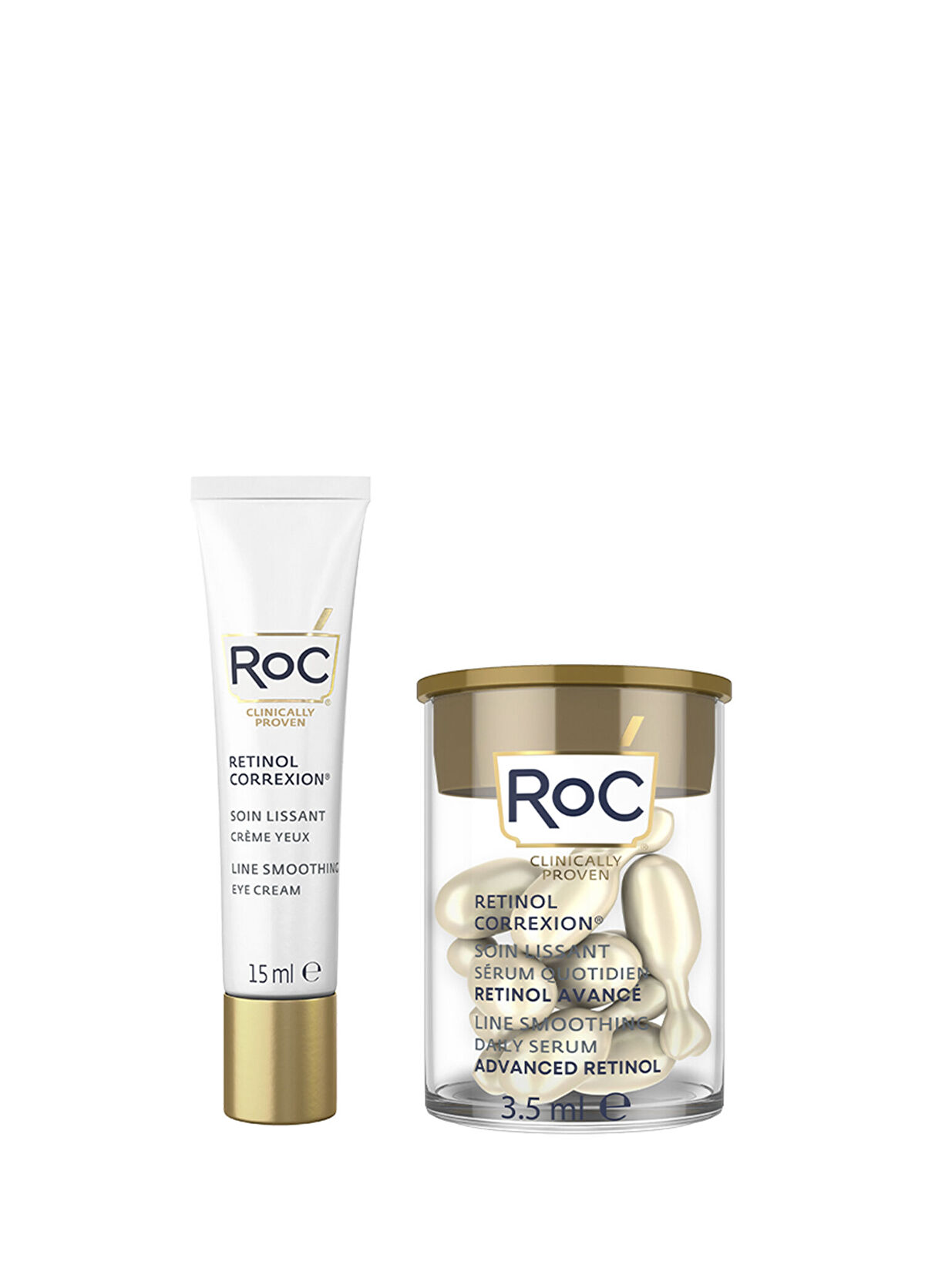 Roc Retinol Correxion Line Smoothing Anti-Aging Canlandırıcı Göz Kremi 15 ml + 10'lu Kapsül Gece Serumu 2'li Cilt Bakım Seti - 1