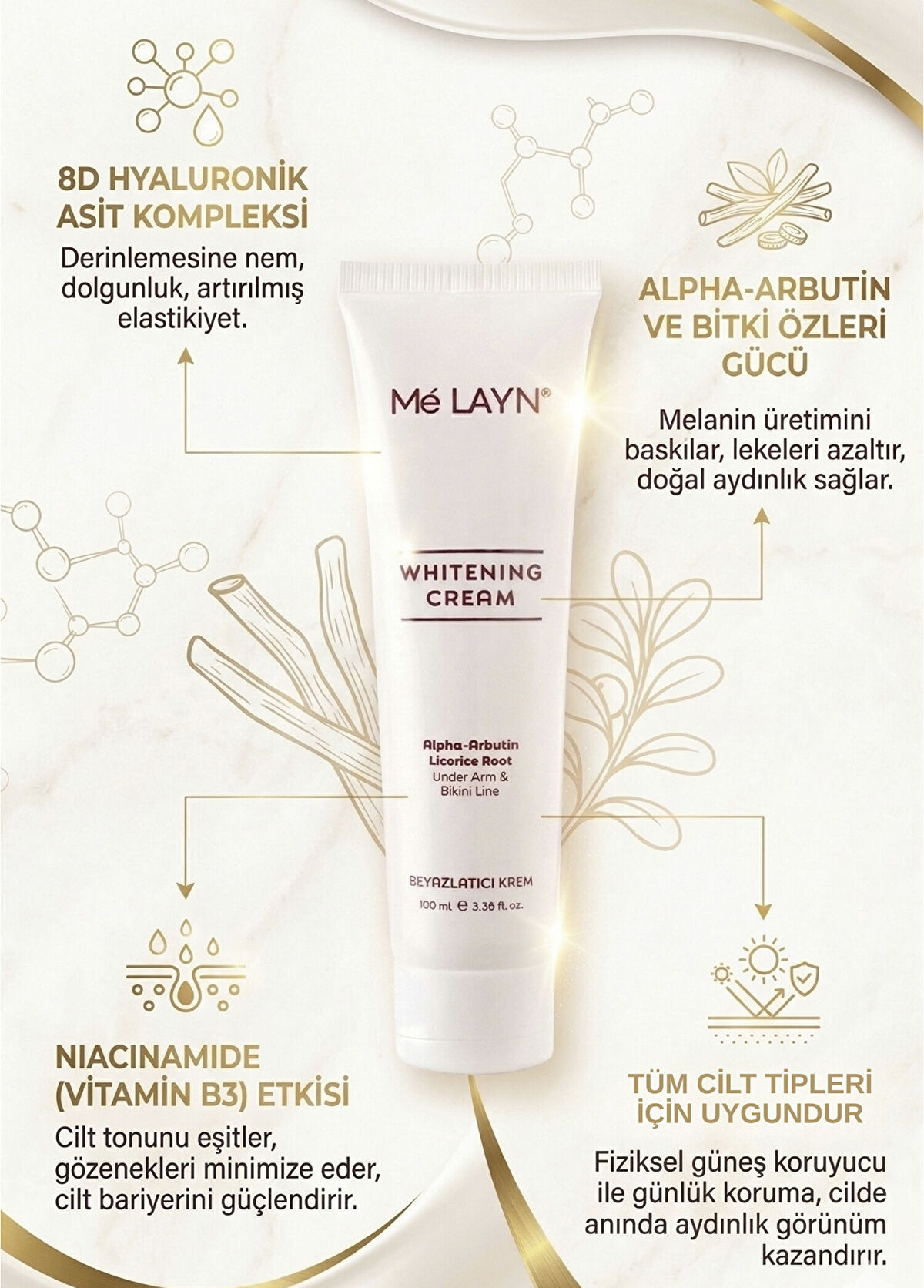 Melayn Whitening Cream Cilt Tonu Eşitleyici Koltuk Altı ve Bikini Beyazlatıcı Krem 100 ml - 3