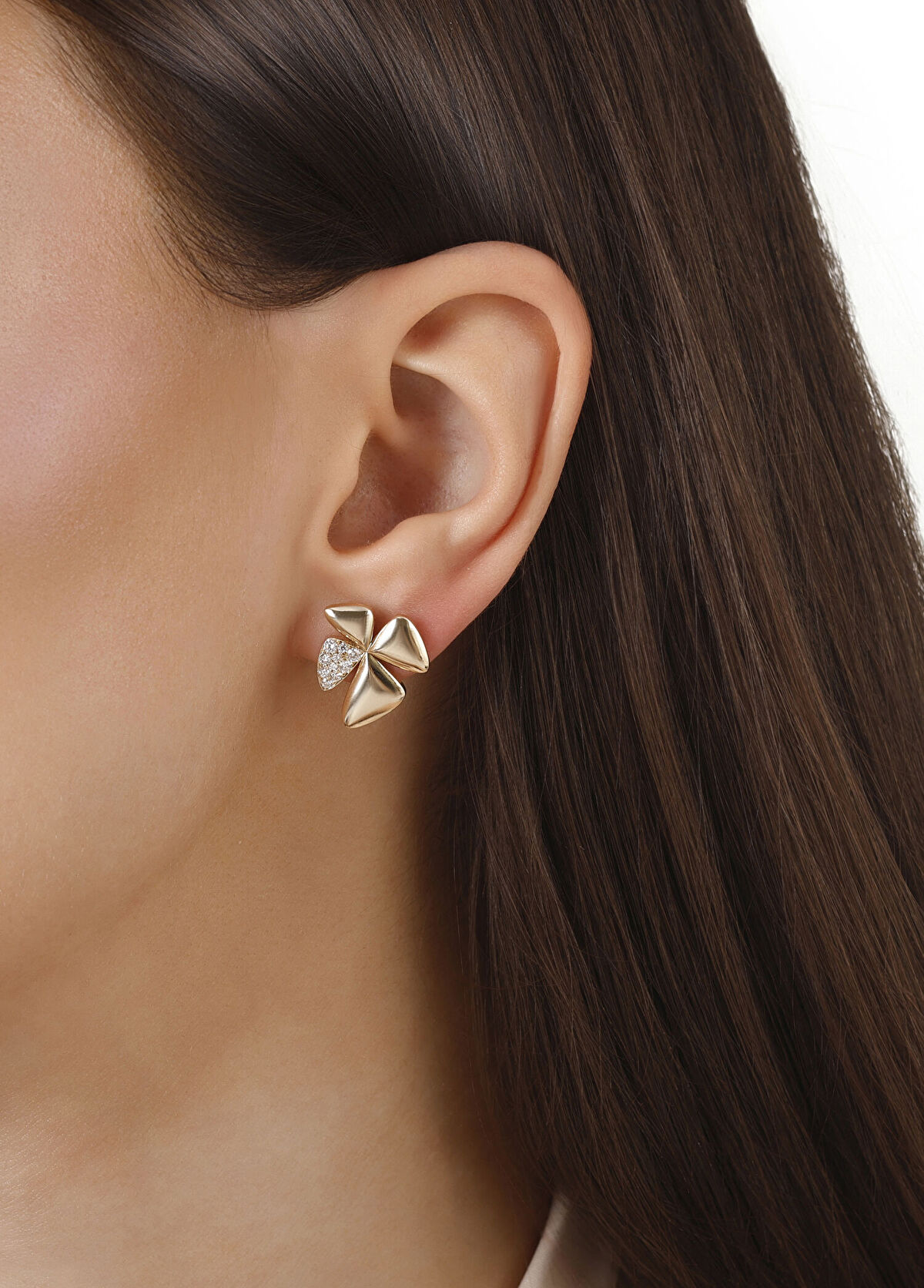 Yonca Bagana Wind Pırlantalı Kadın Altın Küpe - 3