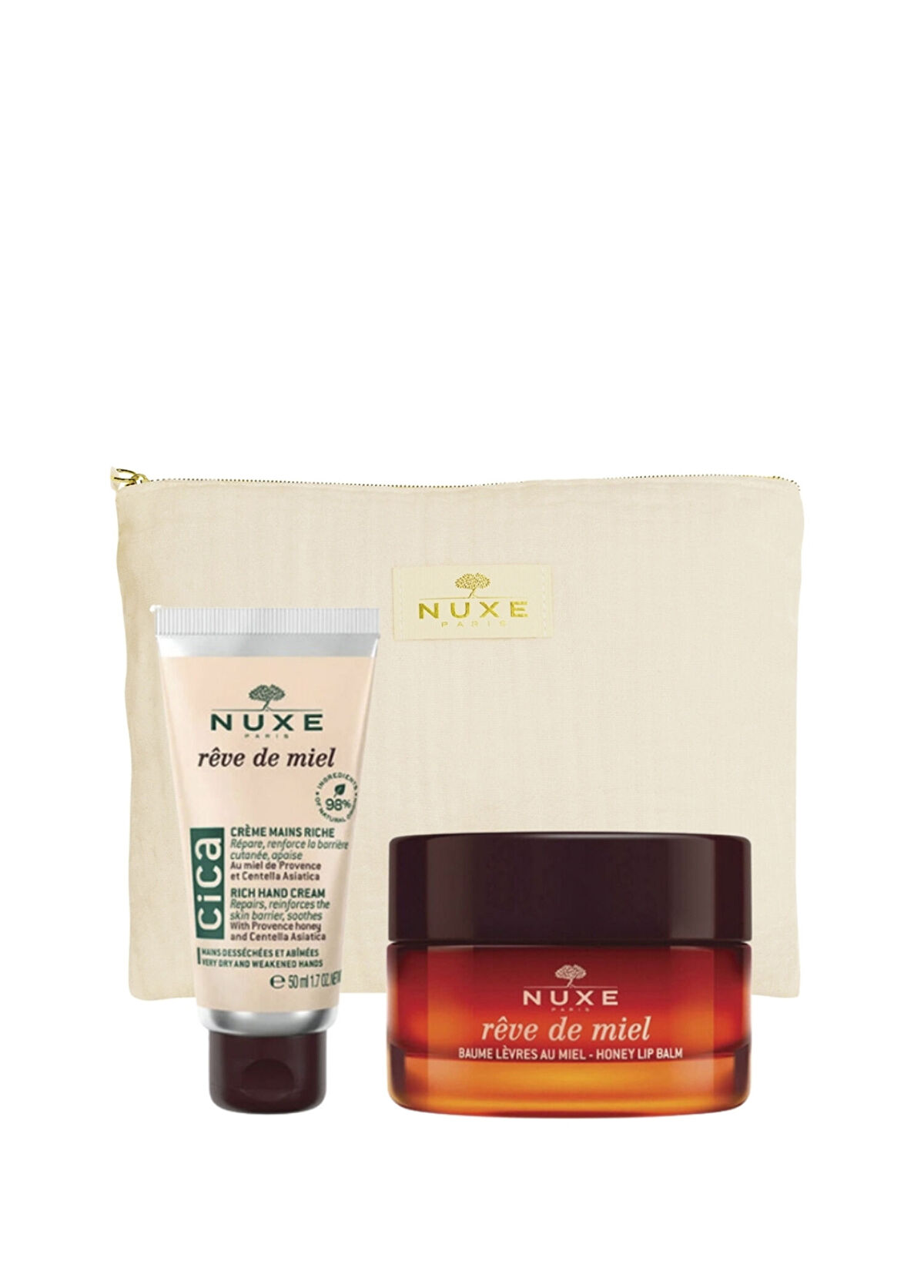 Nuxe Rêve de Mıel CICA El Kremi 50 ml + Honey Lip Balm + Çanta Cilt Bakım Seti - 1