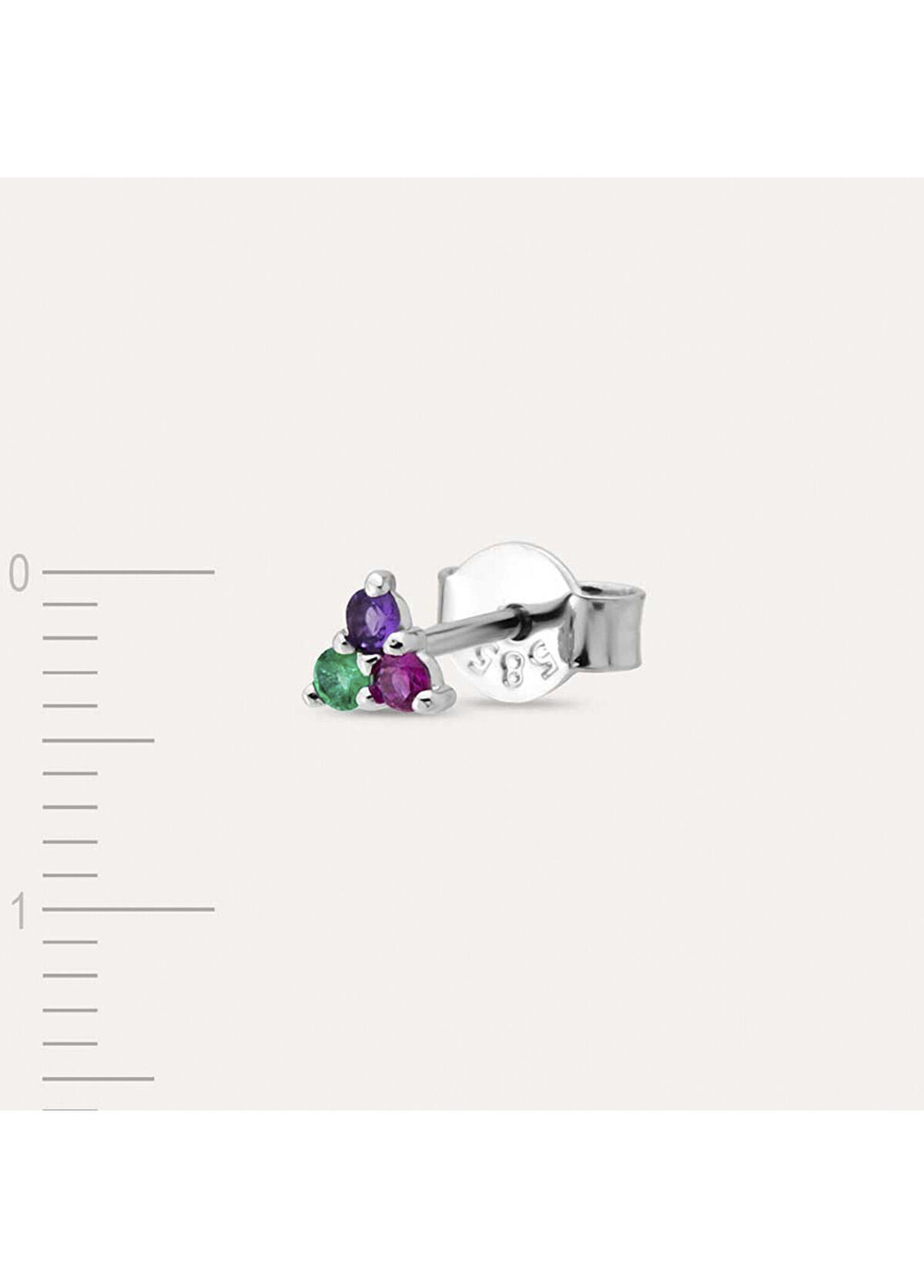 Nev Jewellery Ametist Zümrüt ve Yakut Taşlı 14 Ayar Beyaz Altın Mini Tek Küpe - 3