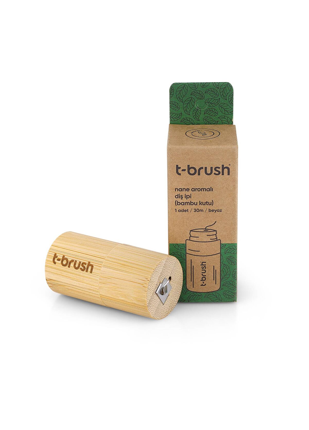T-Brush Bambu Kutu Plastiksiz Naneli Doğal Diş İpi 30 m - 1