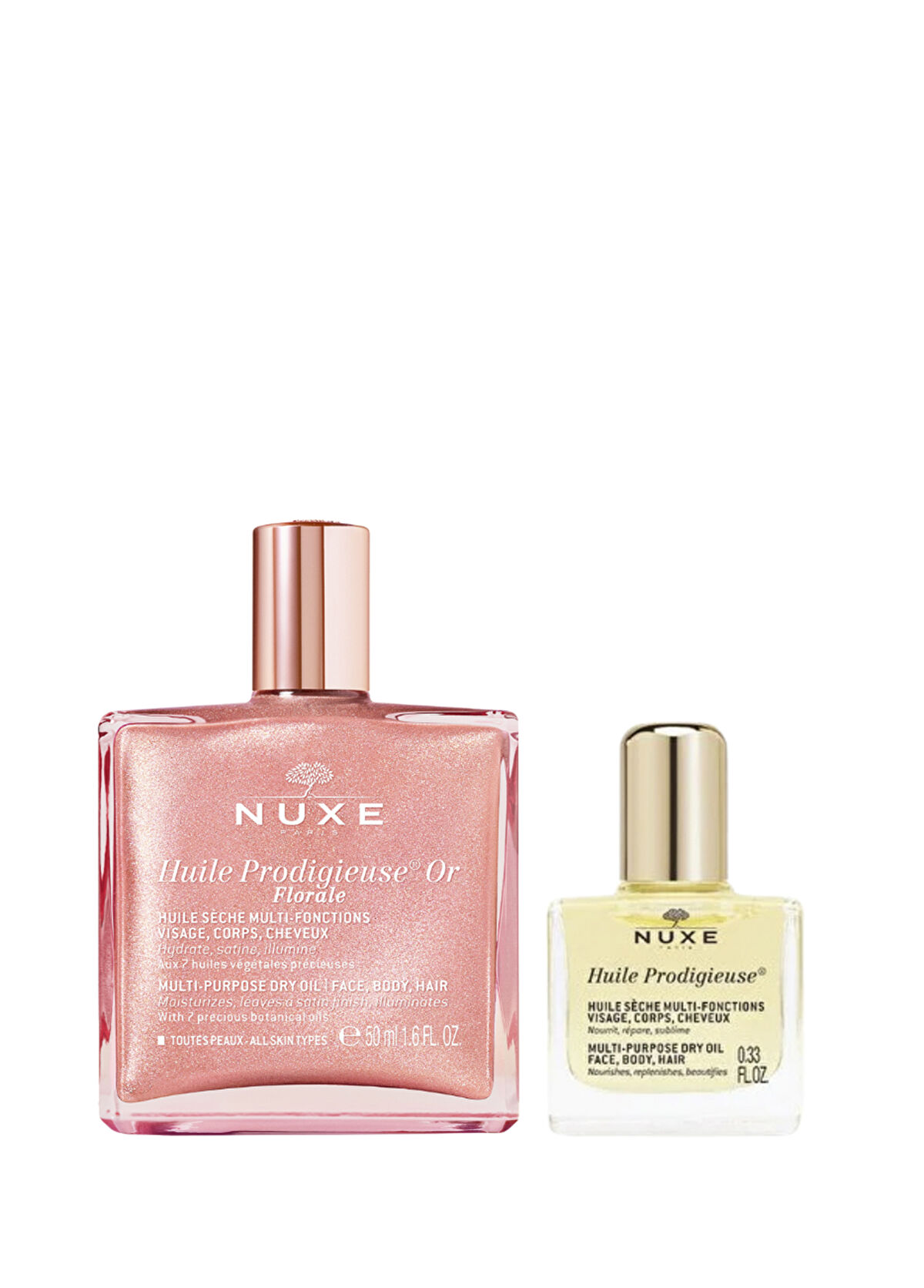 Nuxe Çok Amaçlı Altın Parıltılı Çiçeksi Kuru Yağ 50 ml + Klasik Kuru Yağ 10 ml Cilt Bakım Seti - 1
