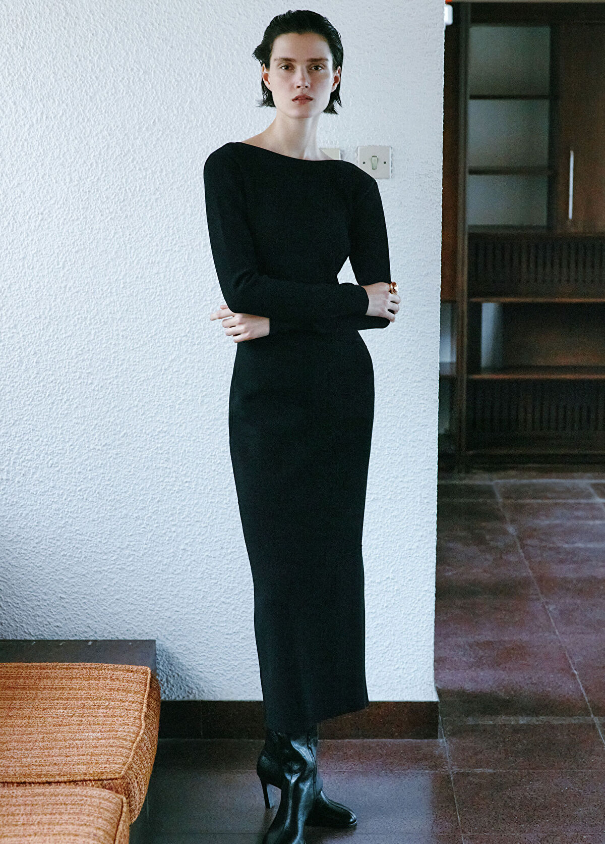 Rawe Muse Black Long Sleeve Low-cut Women's Midi Dress - 3