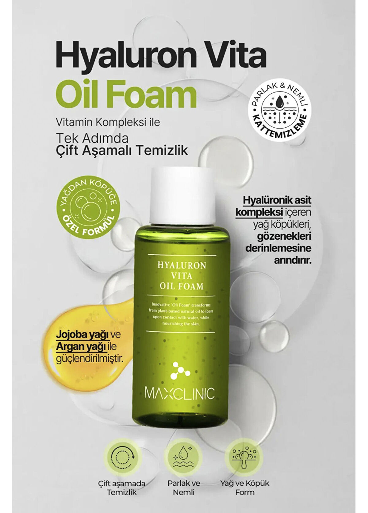 Maxclinic Vitamin Kompleksi ile Tek Adımda Çift Aşamalı Temizlik Hyaluron Vita Oil Foam Makyaj Temizleyici 60 gr - 3