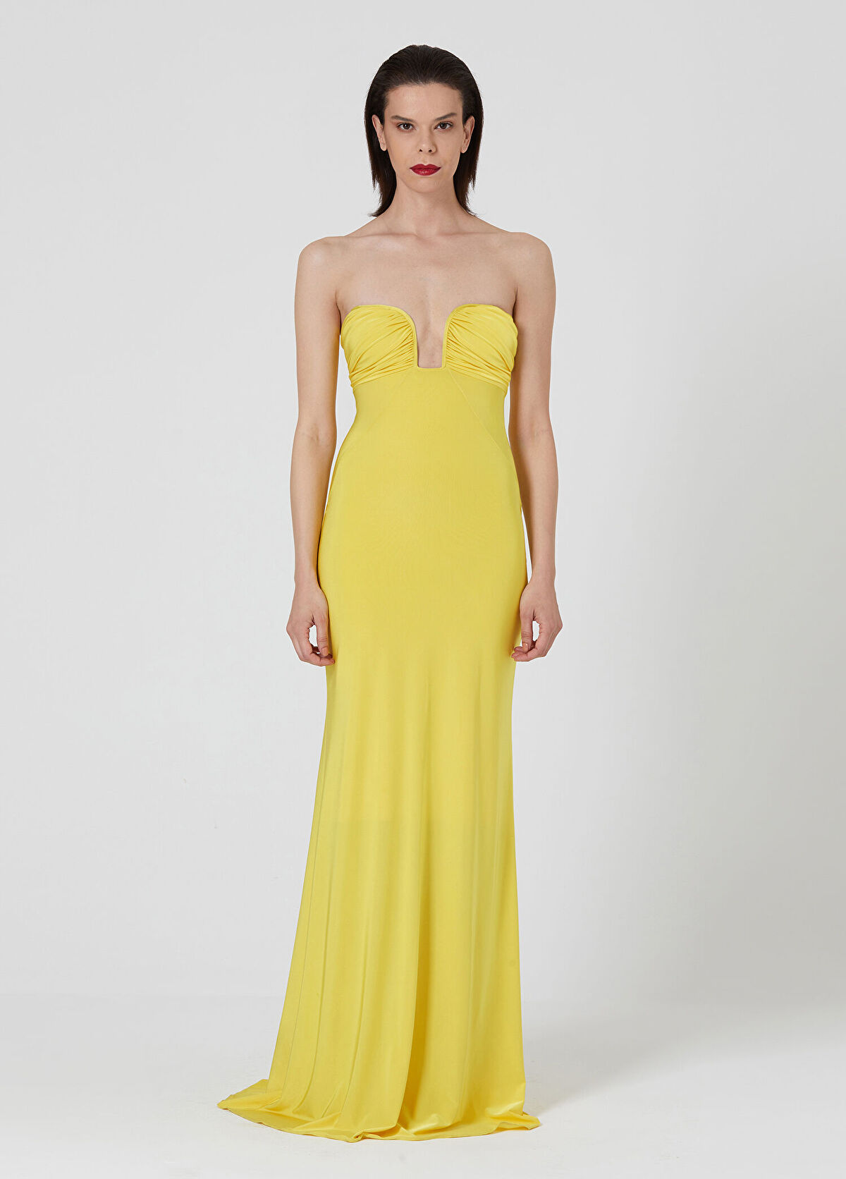 KLASSÉ Yellow Drape Detailed Jersey Women's Long Evening Dress - 3