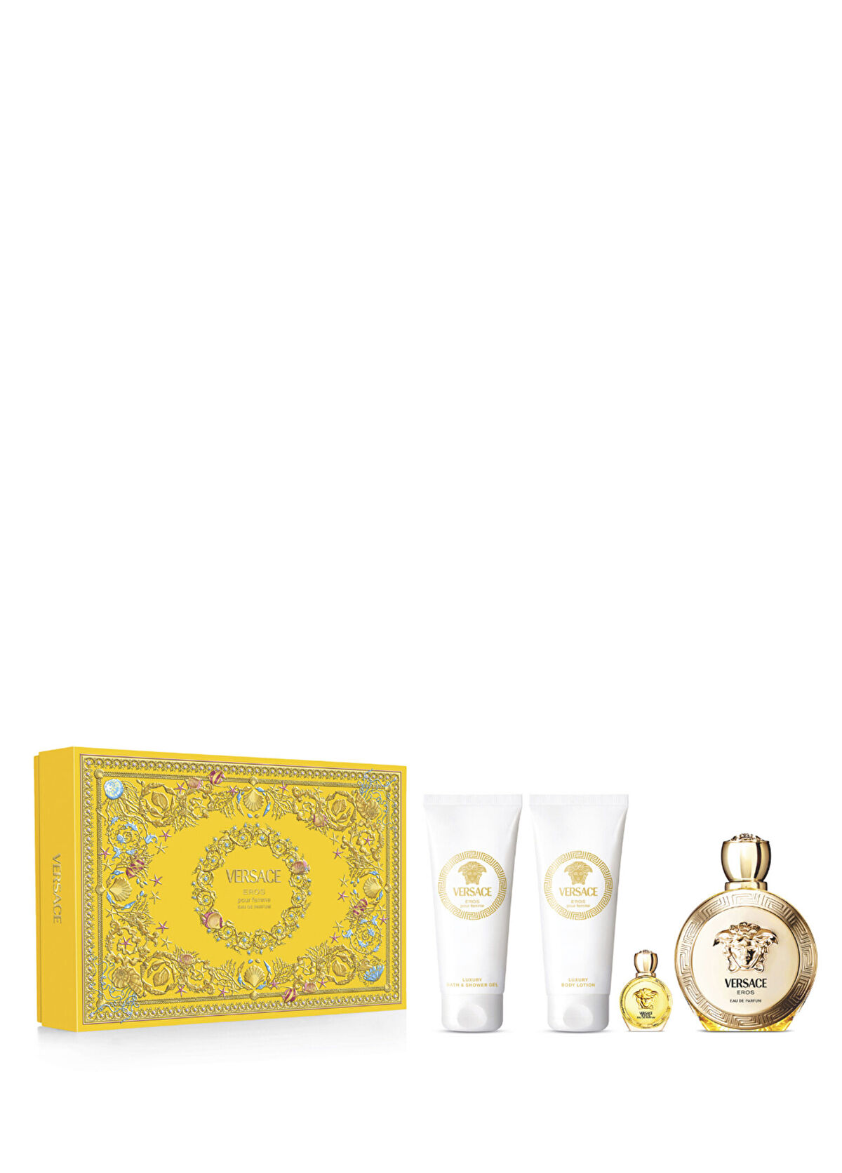 Versace Eros Pour Femme EDP 100 ml Perfume + 100 ml Shower Gel + 100 ml Body Lotion + 5 ml Travel Size Women's Perfume Set - 1