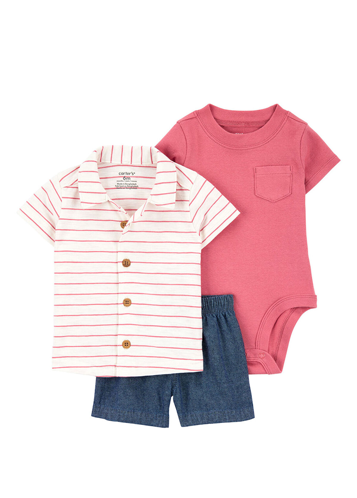 Carter's Pamuklu Gömlek Body Şort Erkek Bebek 3'lü Set - 1