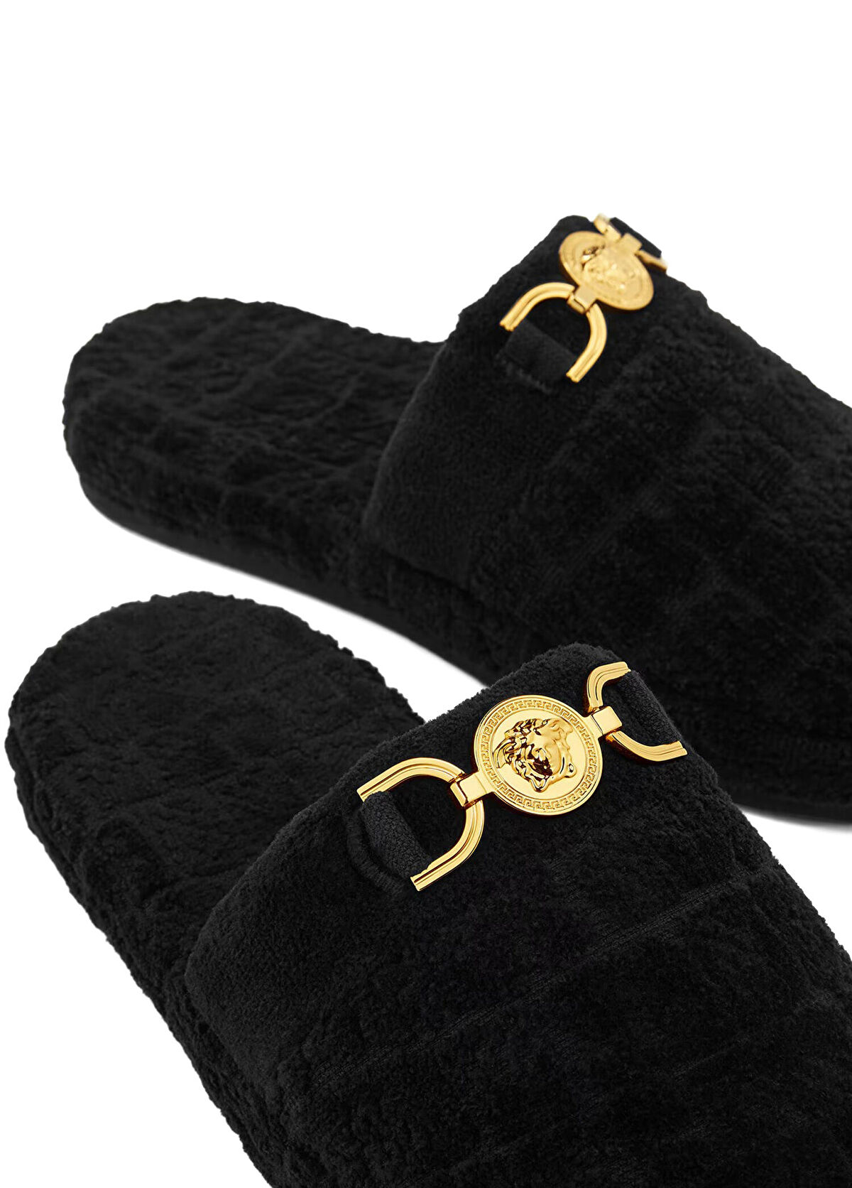Versace Black Logo Buckle Terry Slippers - 3