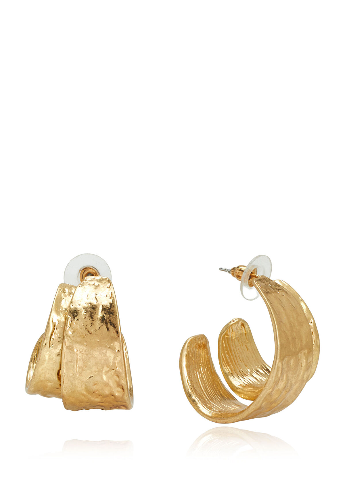 Beymen Club Gold Double Amorphous Women Hoop Earrings - 3